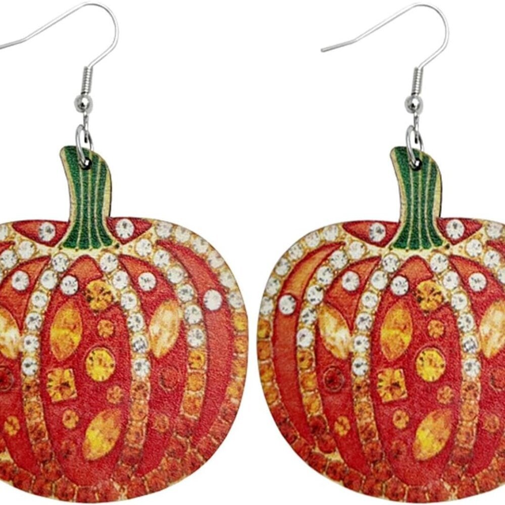 Halloween Cute Ghost Pumpkin Wooden Resin Acrylic Dangle Earrings Cartoon Ghost